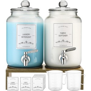 2-Pack Glass Laundry Detergent Dispenser with Stand, 106oz Leak-Proof Fabric Softener Dispenser for Laundry Room, Kitchen & Bathroom - 1 of 4