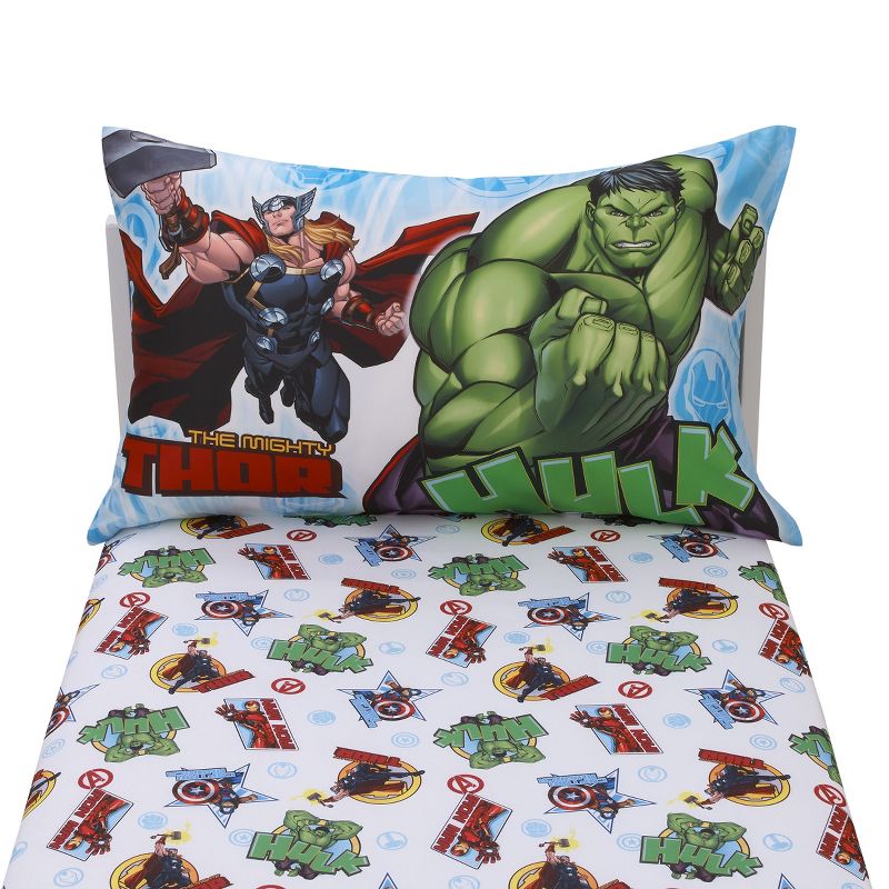 Marvel The Avengers I Am A Hero Blue, Green, Red, and Yellow 2 Piece Toddler Sheet Set - Fitted Bottom Sheet, and Pillowcase, 3 of 7
