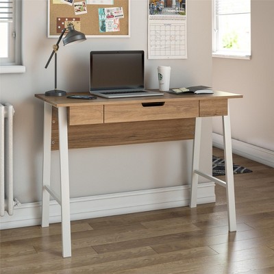 Walnut and White Wood Computer Desk with Drawer