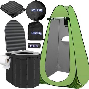 Musment Portale Foldable Camping Toilet Set with Privacy Tent, Black - 1 of 4