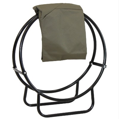 Sunnydaze Outdoor Heavy-Duty Steel Firewood Log Hoop Storage Rack with Weather-Resistant PVC Log Hoop Cover - 24" - Khaki