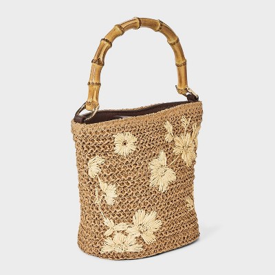 A New Day Straw Floral Embroidered Bucket Top Handle Bag - A New Day™ Natural — фото 3