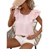 Amaryllis Women’s Ruffle Sleeve Back Bow Textured Woven Top Square Neckline Feminine Fit Soft Lightweight Blouse - 2 of 4
