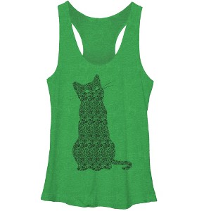 Women's Lost Gods Floral Print Cat Racerback Tank Top - 1 of 3