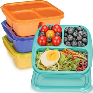 4 Pack Bento Box For Kids, 3 Compartments Meal Prep Containers Reusable - 1 of 4