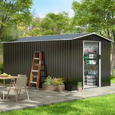 Sandinrayli 8x12 FT Large Storage Shed, Metal Sheds & Outdoor Storage, Outdoor Shed with Lockable Door, for Backyard Garden Patio Lawn, Black