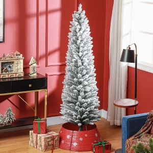 Whisen 6FT Artificial Pencil Christmas Tree with 329 Snow Flocked Tips, Metal Base - Green - 1 of 4