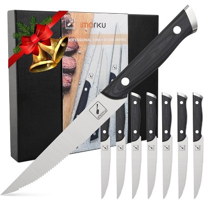 imarku Steak Knives Set of 8, Serrated Steak Knife Set with Pakkawood Ergonomic Handle, Japanese HC Steel Steak Knife, Unique Gifts for Men and Women