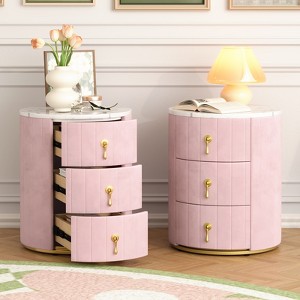 FONTOI 2PCS Upholstered Nightstand with Drawers, Round Bedside Table with Handles, Fully Assembled Except Handles, Pink, 15.75"*20.67"*15.75" - 1 of 4