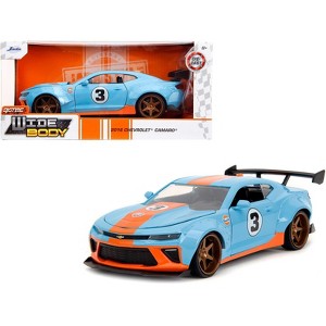2016 Chevrolet Camaro Widebody #3 Light Blue with Orange Stripes "Gulf Oil" "Wide Body" Series 1/24 Diecast Model Car by Jada - 1 of 4