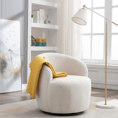 Bella Swivel Barrel Chair,2 Size Soft Touch Upholstered White Teddy Swivel Chair, Armrest 360° Swivel Nursery Chair-Maison Boucle