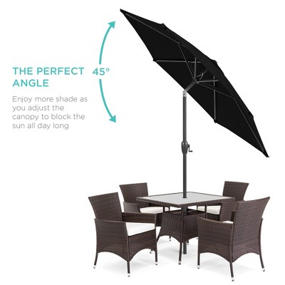 7.5ft Black Powder-Coated Steel Outdoor Patio Umbrella with Crank Lift