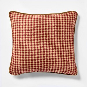 Deep Red Gingham + Velvet Reverse Pillow 20x20 - Threshold designed with Studio McGee - 1 of 3
