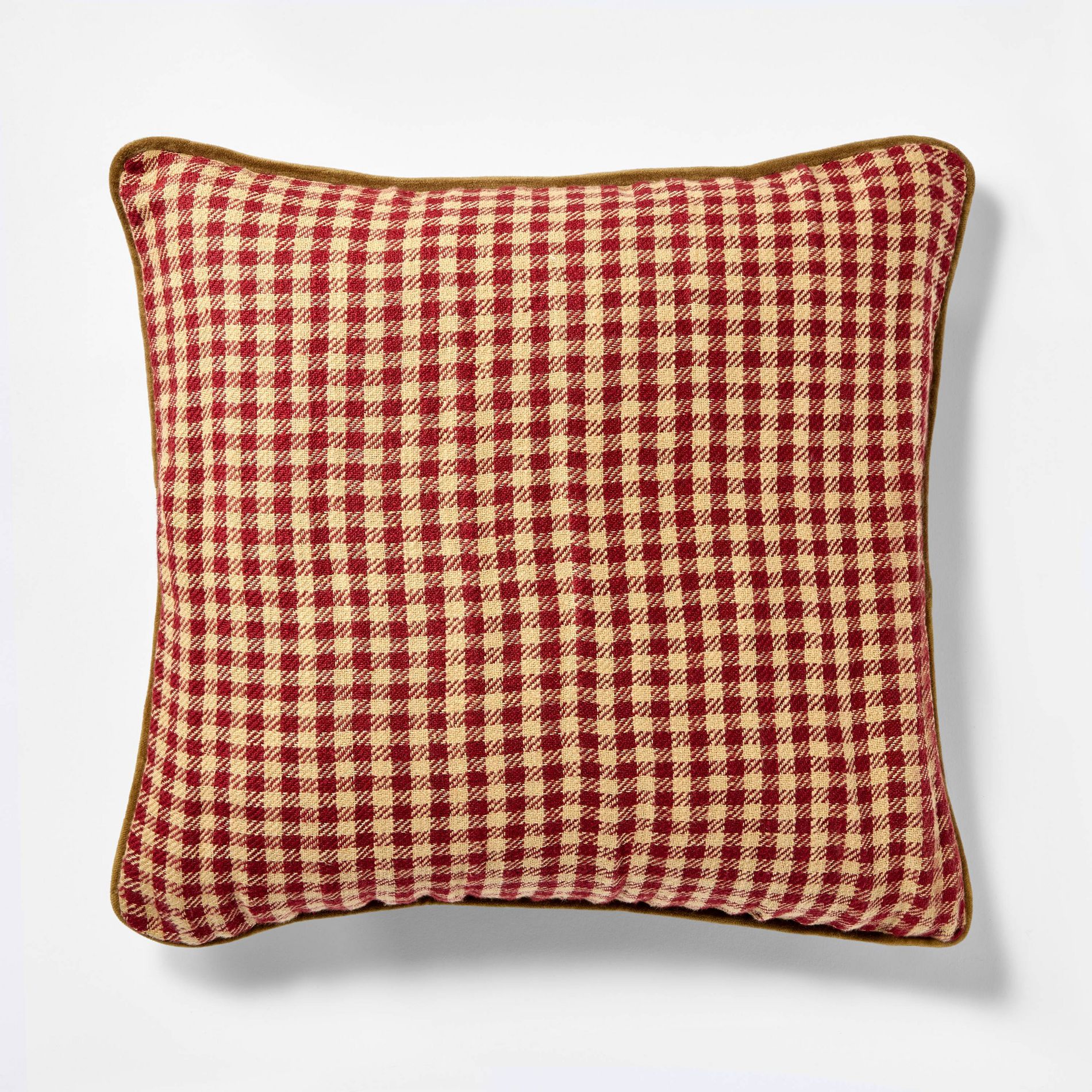 20"x20" Gingham and Velvet Reverse Throw Pillow Red - Threshold™ designed with Studio McGee