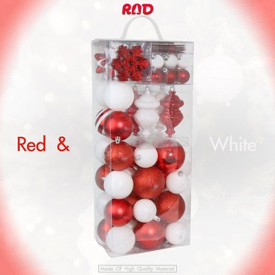Red and White Shatterproof Plastic Christmas Ornament Set - 76 Pieces