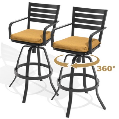Pellebant 2PC Outdoor Cast Aluminum Swivel Bar Stool with Sunbrella Cushion