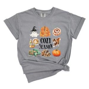 Cozy Season Watercolor Icons - Womens Garment Dyed Graphic T-Shirt - 1 of 4