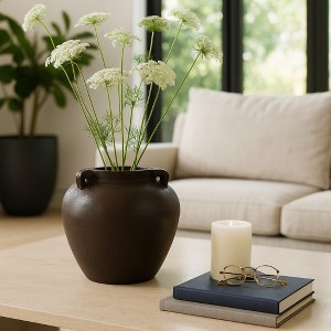 Decorative Rustic Textured Vase with Handles - Perfect Flower Vase for Living Room, Bedroom, Office, and Room Decor - Stylish House Decor - 13", Brown - 1 of 4