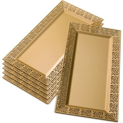 Silver Spoons Elegant Lace Plastic Serving Trays, Disposable Plastic Trays and Platters for Party, 14” x 7.5”, (6 PC)