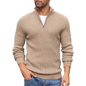 COOFANDY Men's Quarter Zip Sweaters Slim Fit Mock Neck Pullover Sweater Lightweight Knitted Polo Sweaters - 1 of 4