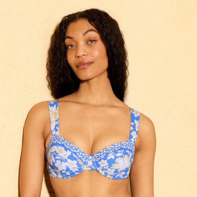 Shade & Shore Women's Floral Bandeau Underwire Bikini Top - Shade & Shore™ Blue 34B — фото 3