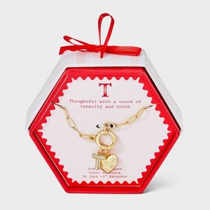 14K Gold Dipped Cubic Zirconia Puffy Heart Charm Initial Necklace - A New Day™ Gold - 1 of 4