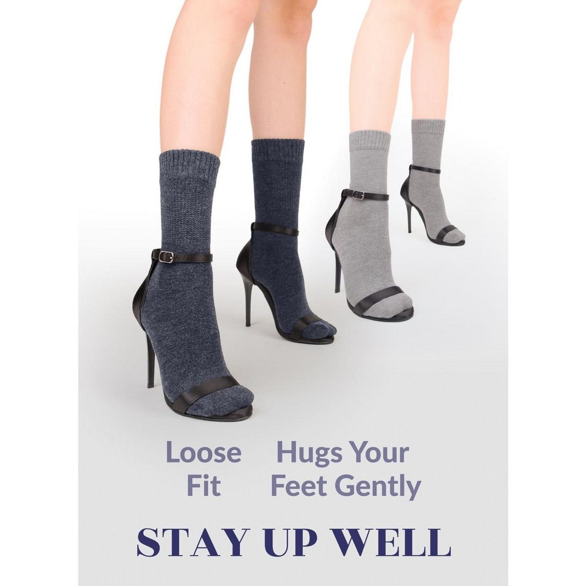 Hugh Ugoli Women's Cotton Diabetic Crew Socks Wide Fit Seamless Toe Non-Binding, 4 Pairs - thumbnail 6