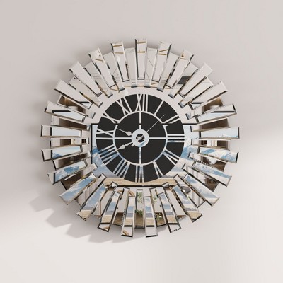 FUFU&GAGA Round Decorative Wall Clock with Roman Numerals, Decorative Glass Mirror