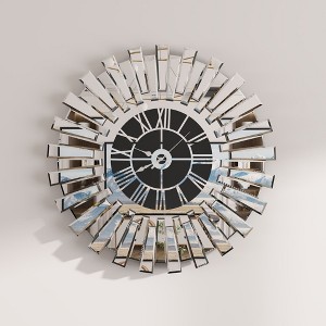 FUFU&GAGA Round Decorative Wall Clock with Roman Numerals, Decorative Glass Mirror - 1 of 4