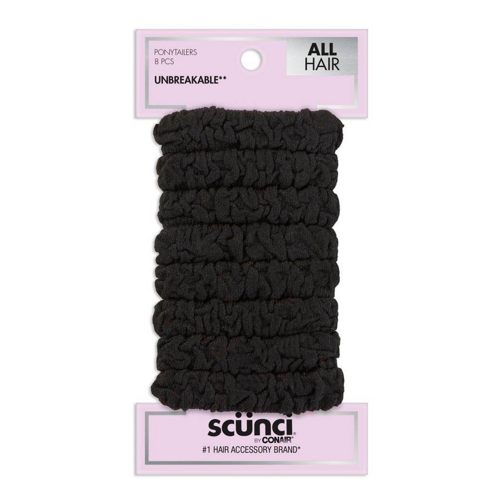 Photos - Hair Styling Product Conair scünci Unbreakable Ruched Comfy Hair Elastics - Black - All Hair - 8pk 