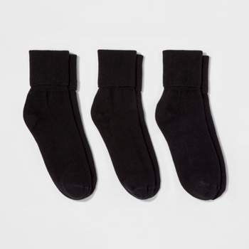 Women's Mary Jane Fold Over Cuff 3pk Crew Socks - A New Day™ Black 4-10