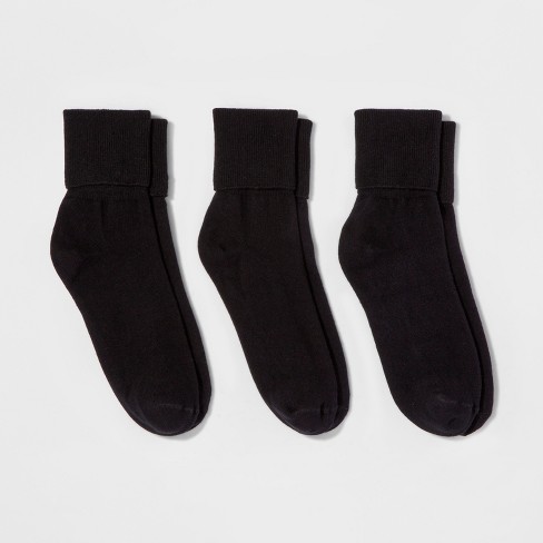 Women's Mary Jane Fold Over Cuff 3pk Crew Socks - A New Day™ Black 4-10 ...