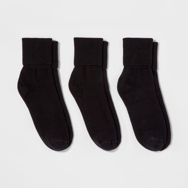 Women&#39;s Mary Jane Fold Over Cuff 3pk Crew Socks - A New Day&#8482; Black 4-10, 1 of 3