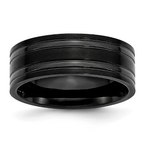 Black Bow Jewelry 8mm Black Plated Titanium Brushed & Polished Grooved Comfort Fit Band - 1 of 4