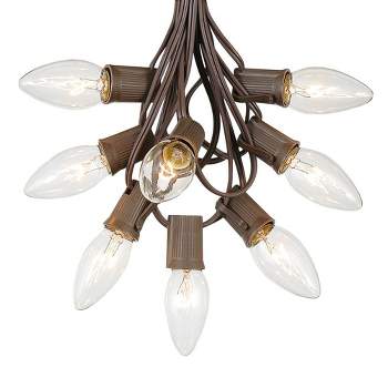 Novelty Lights 25 Feet C9 Christmas String Light Set, Vintage Holiday Hanging Light Set, Brown Wire