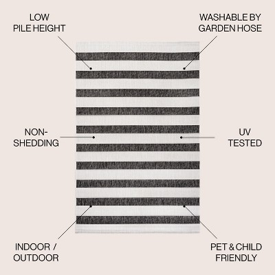 Classic Wide Stripe Black and Cream 8' x 10' Synthetic Area Rug