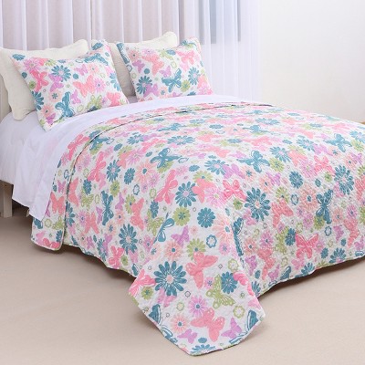 Colorful Butterfly Pattern 3-Piece Comforter Set, King Size – Includes 1 Soft Lightweight Comforter and 2 Matching Pillowcases