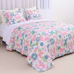 Colorful Butterfly Pattern 3-Piece Comforter Set, King Size – Includes 1 Soft Lightweight Comforter and 2 Matching Pillowcases - 1 of 4
