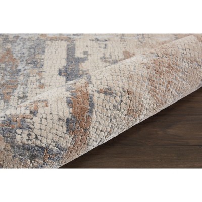 Grey and Beige Abstract Synthetic Rectangular Rug 9'3" x 12'9"