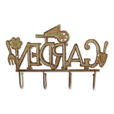Rustic Brown Cast Iron Garden Wall Hook Rack