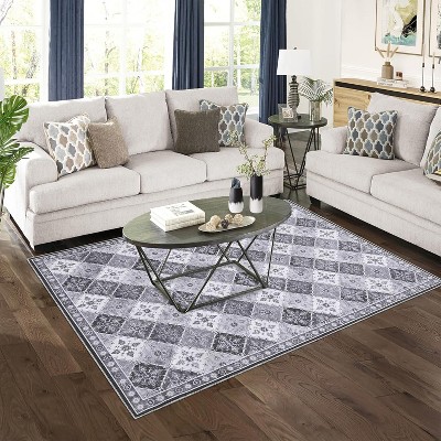 Washable Area Rug for Living Room, Soft Low Pile Farmhouse Boho Carpet, Non Slip Indoor Floor Rug for Bedroom Kitchen Dining