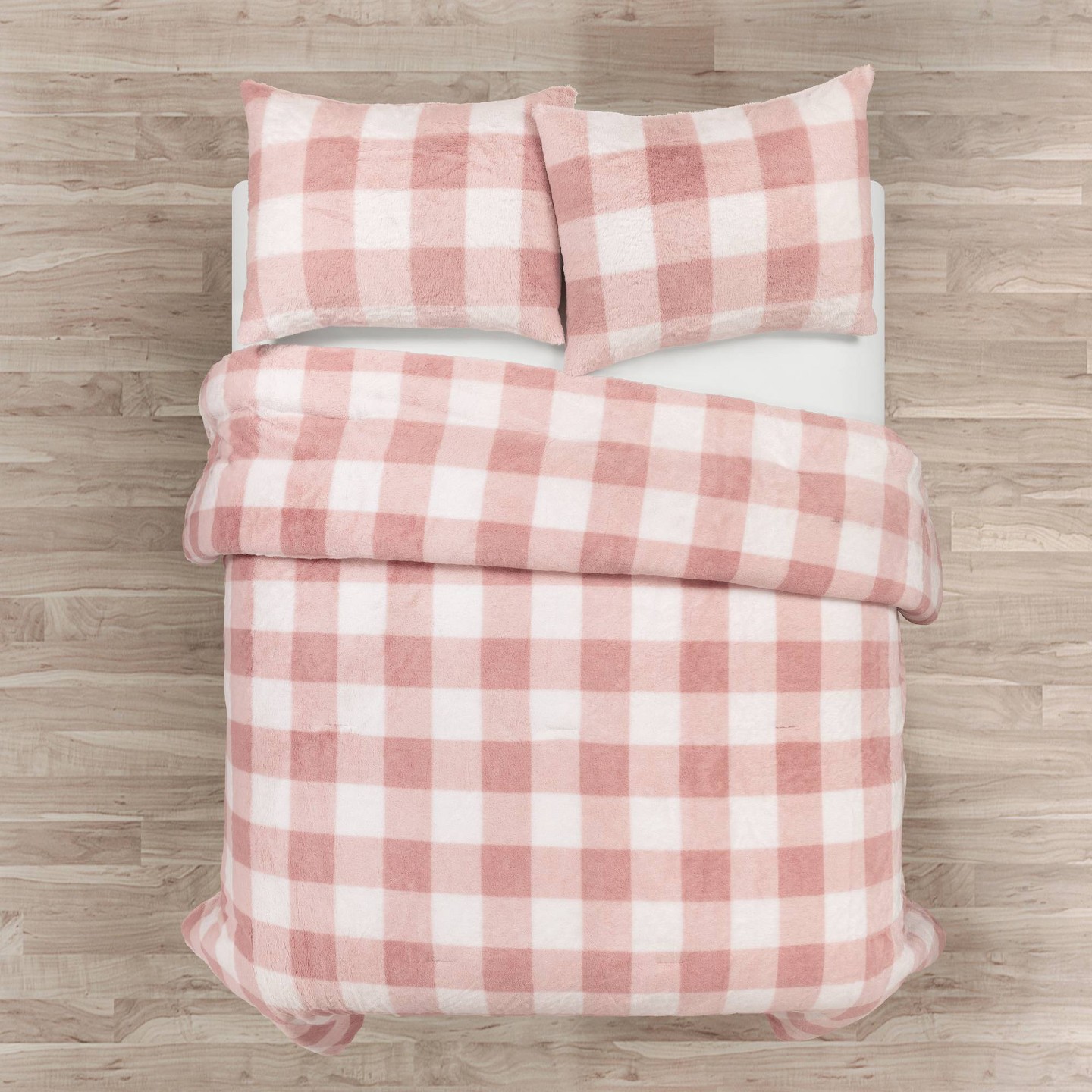 Постельное бельё Lush Decor 3pc Full/Queen Soft Plush Plaid All Season Comforter Bedding Set Blush, цвет: Пудровый — фото 2