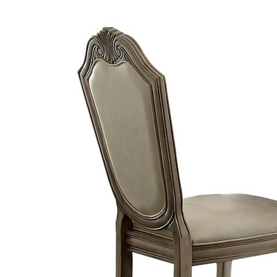 Antique White Upholstered Leather Side Chair with Wood Frame