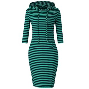 Coolmee Womens 3/4 Sleeve Hoodie Dress Casual Pocket Slim Pullover Knee Length Dress - 1 of 4