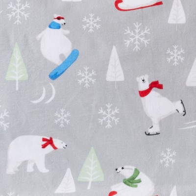 Twin Gray Cotton Flannel Sheet Set with Polar Bear Print