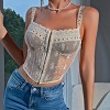 Women's Floral Lace Sheer Mesh Corset Bodysuit Spaghetti Strap Cami Tops Going Out - 2 of 3