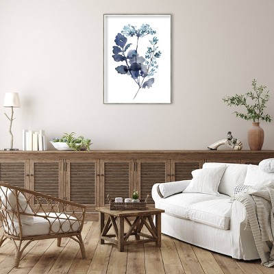 Botanical Lace Leaf Indigo 31" x 41" White Wood Framed Wall Art