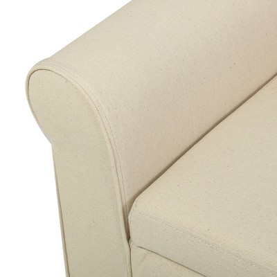 Danbury Beige Fabric Armed Storage Bench with Birch Legs