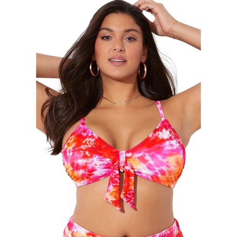 Swimsuits For All Women's Plus Size Bra Sized Tie Front Longline