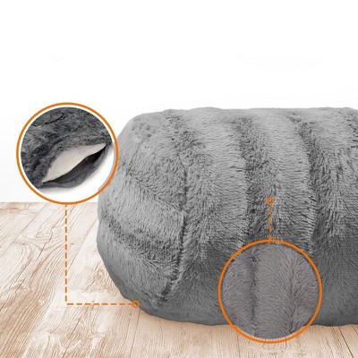 Gray Faux Fur Cylinder Bolster Pillow Set